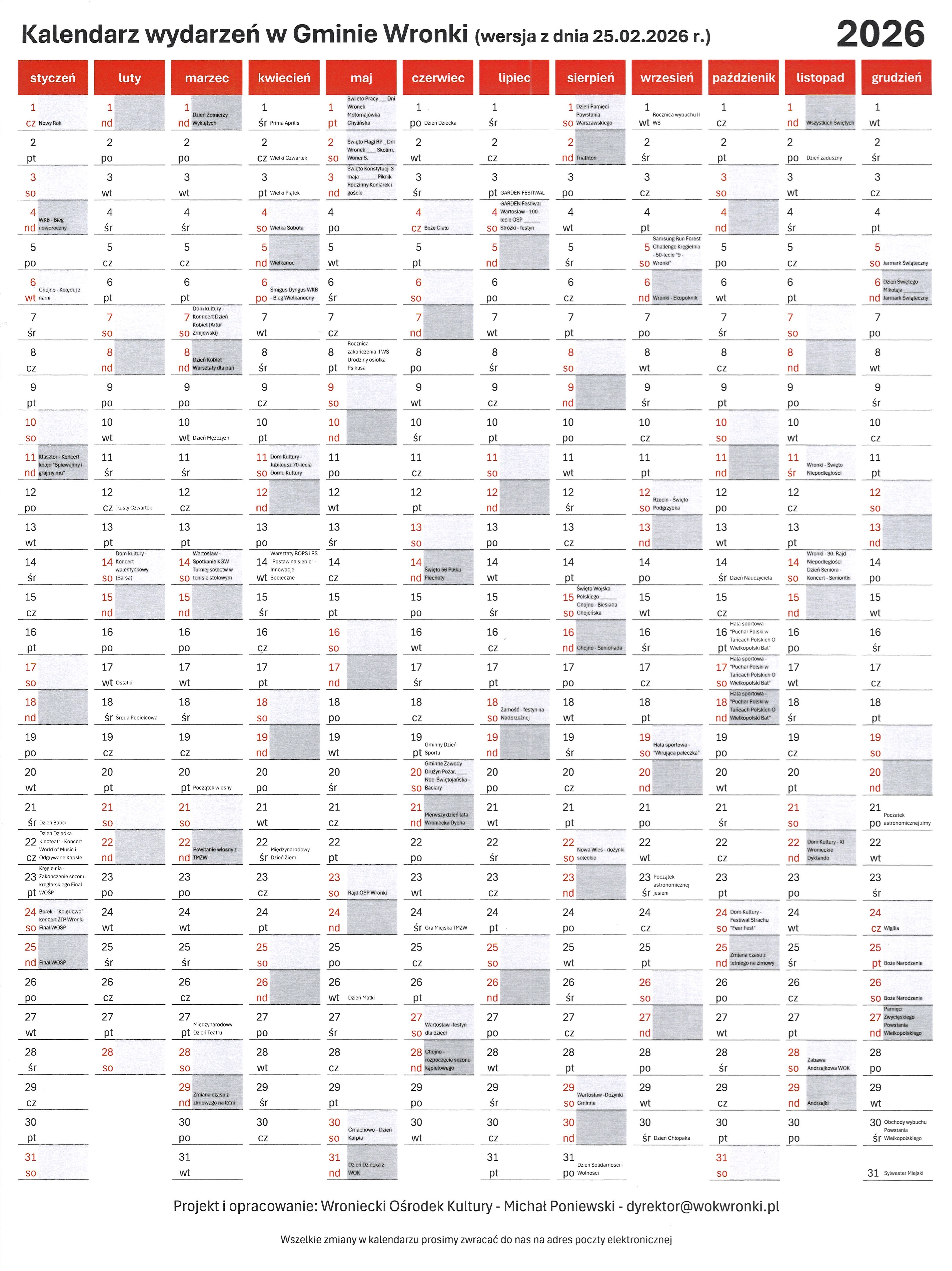 Gminny kalendarz wydarzeń na&nbsp;2026